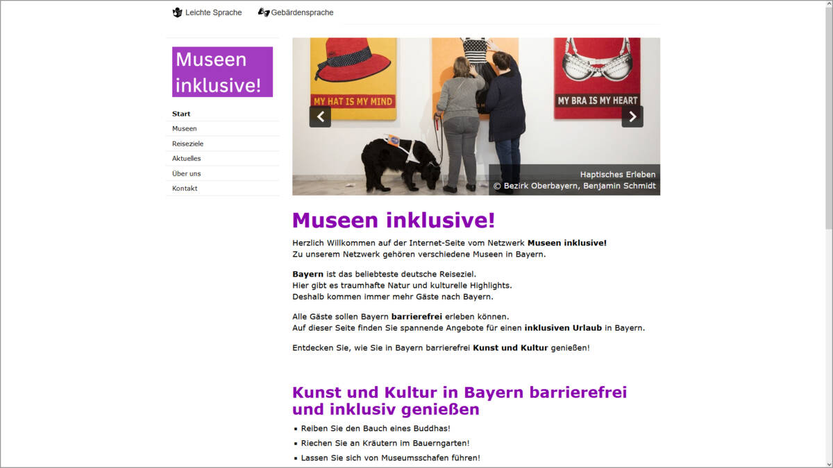 Screenshot der neuen Homepage des Netzwerkes »Museen inklusive!«.