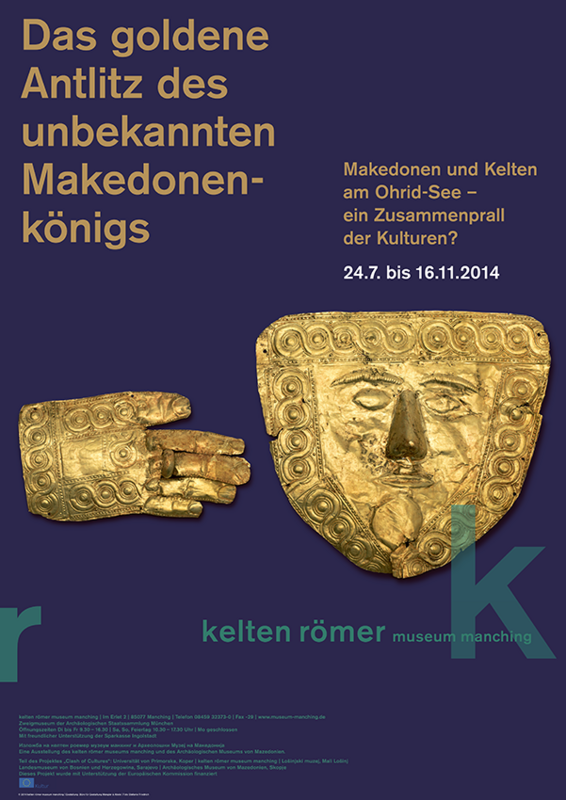 Plakat zur Sonderausstellung »Das goldene Antlitz des unbekannten Makedonenkönigs«.