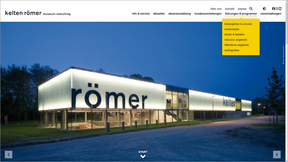 Screenshot der neuen Homepage des kelten römer museums manching.