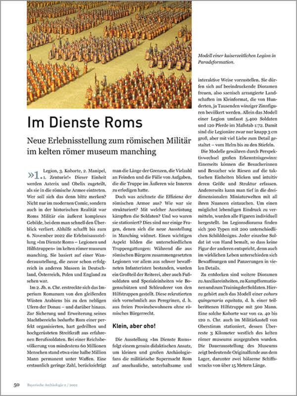Artikel zur Sonderausstellung »Im Dienste Roms« in der Bayerischen Archäologie.
