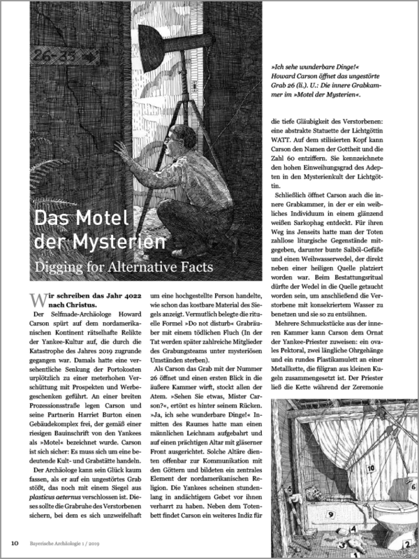 Artikel in der Bayerischen Archäologie zu Macaulays »Motel der Mysterien« und zu seiner Deutschlandtour im Frühling 2019.